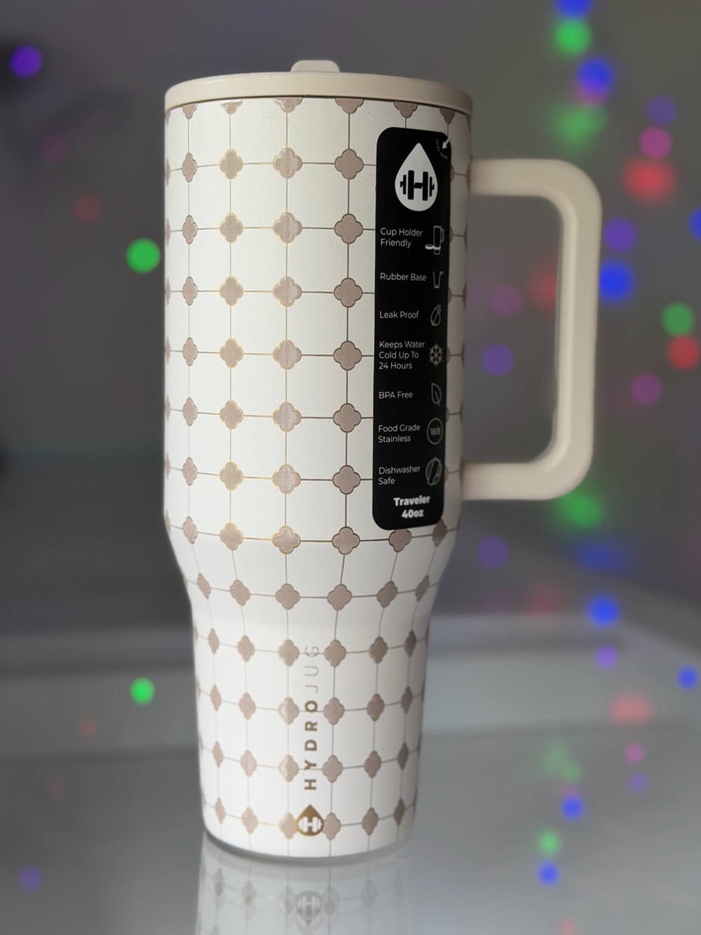 Hydrojug 40oz MOSAIC White + Gold Accent tiles Traveler Limited Edition